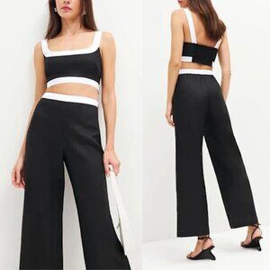 Reformation Alma Set Black White Linen Two Piece‎ Crop Top High Waisted Pants 8